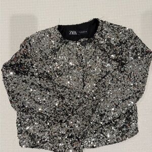 Zara Sequin Jacket in Black and Silver